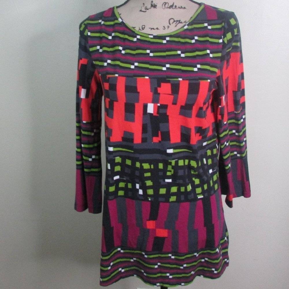Lynn Ritchie Silver Tunic Blouse XS Colorful